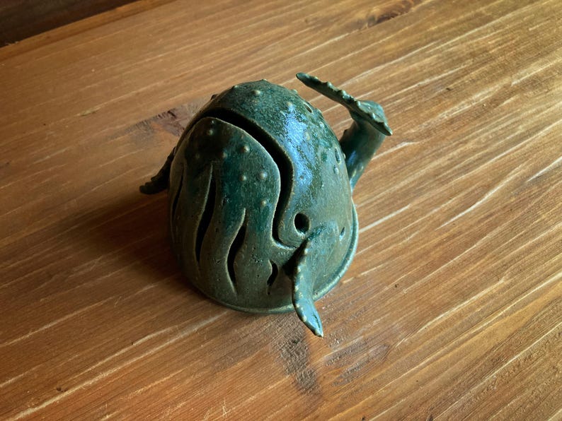 Handmade Lightwhale, wheel thrown, ceramic luminary, luminary whale, ceramic tealight holder, handmade luminary, whale tealight, whale art image 3
