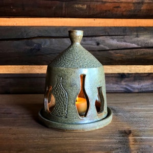Handmade Luminary WHEATFIEL, lantern, ceramic lantern, candle holder, wheel thrown, stoneware, grey, high fire, handmade lantern, pottery image 4
