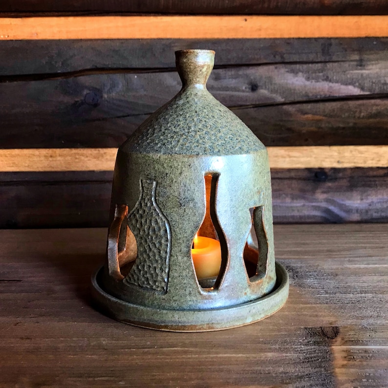 Handmade Luminary WHEATFIEL, lantern, ceramic lantern, candle holder, wheel thrown, stoneware, grey, high fire, handmade lantern, pottery image 2
