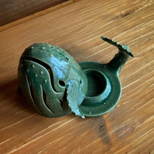 Handmade Lightwhale, wheel thrown, ceramic luminary, luminary whale, ceramic tealight holder, handmade luminary, whale tealight, whale art image 5