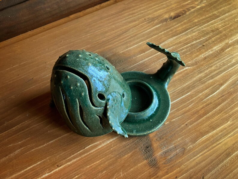 Handmade Lightwhale, wheel thrown, ceramic luminary, luminary whale, ceramic tealight holder, handmade luminary, whale tealight, whale art image 5