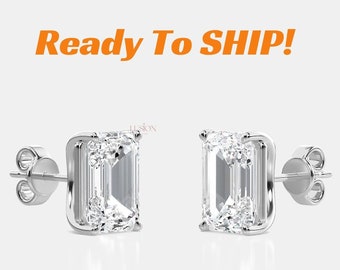 Emerald Cut Lab Diamond Stud Earrings /0.5CTW-4CTW Emerald cut lab Grown Diamond Earrings/14K White Gold Screw Back Earrings / Ready To Ship