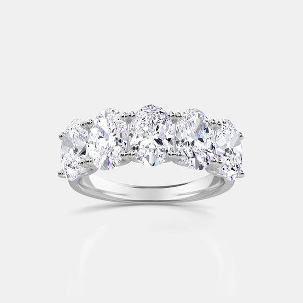 5TCW Oval Cut Lab Grown Diamond  Engagement Ring, Five Stone Diamond Wedding Ring