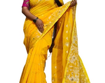 Indian Handloom Cotton silk silver zari wark saree
