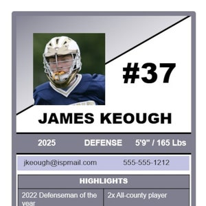 Lacrosse - Sports Recruit Profile  | Sports Trading Card | Powerpoint Template | Editable | College Recruiting