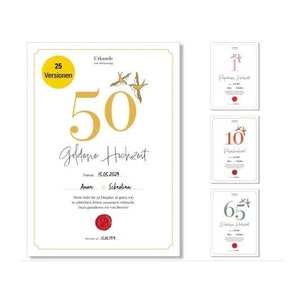 Frank Paperman | Certificado de aniversario de boda | Aniversario de matrimonio | 1 pieza | clásico | Regalo de aniversario de boda | Formulario en formato DIN A4