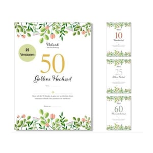 Frank Paperman | Urkunde Hochzeitstag | Ehejubiläum | 1 Stück | floral | Geschenk zum Hochzeitstag | Vordruck im DIN-A4-Format