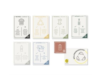 Frank Paperman | 7 waste separation stickers | self-adhesive | DIN A6 10.5 cm x 14.8 cm | garbage can stickers in German & English QR code