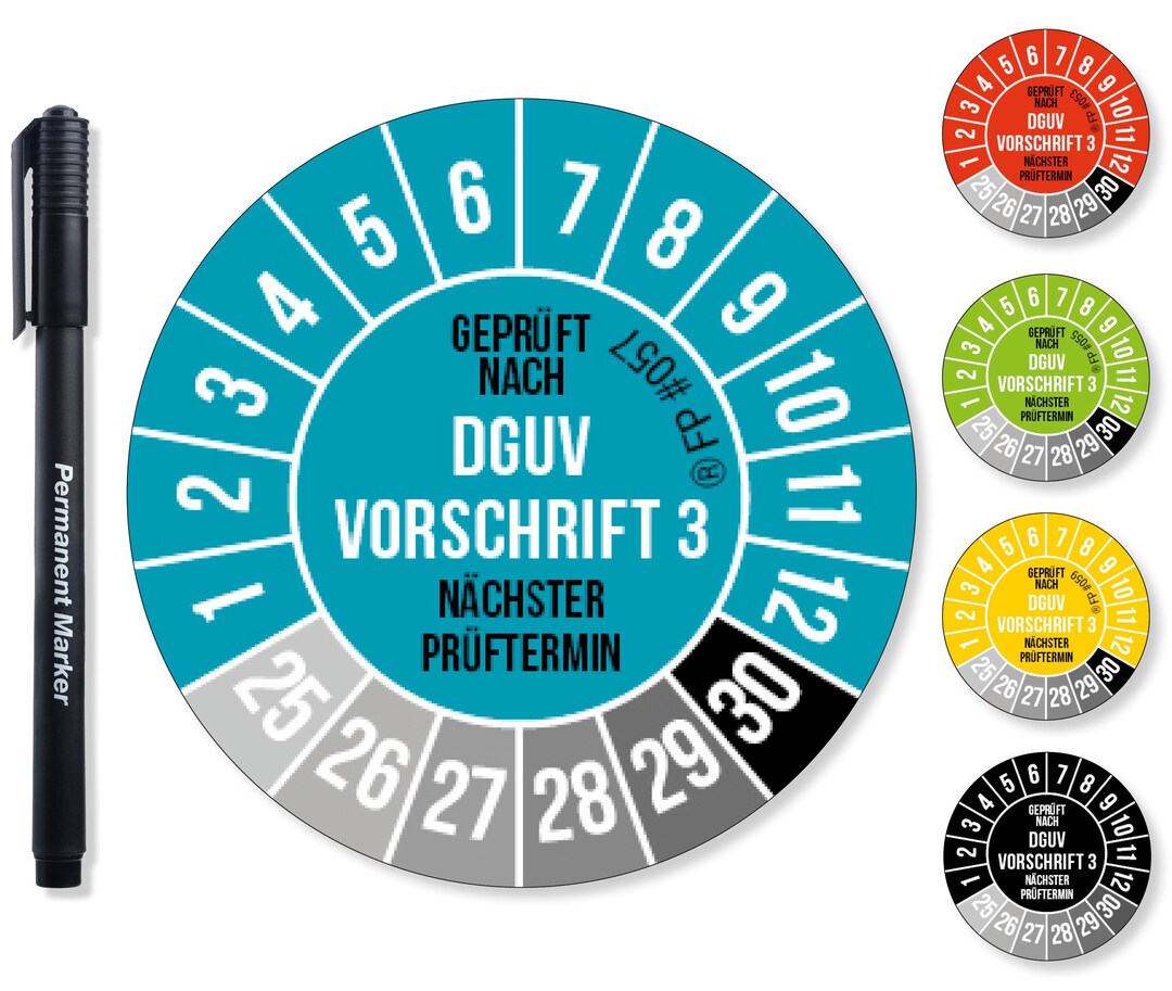 Check Strength Sticker Frank Paperman® DGUV V3 Test Stickers Blue 20-30 Mm Ø Incl. Foil Pen ...