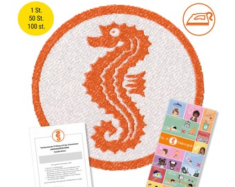 Frank Papierman | Zeepaardje-badge | ca. ca. 6 cm | voor strijken met instructies | Gratis zwemregels | met zeepaardje certificaat