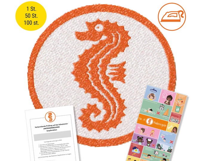 Frank Paperman | seahorse badge | round approx. 6 cm | to iron on with instructions | free bathing rules | with certificate
