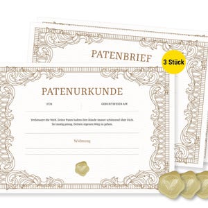 Frank Paperman® | 3x Patenurkunden, Patenbrief für Taufpaten | Klassisch | Urkunden zur Taufe | Geschenk für Patentante und Patenonkel