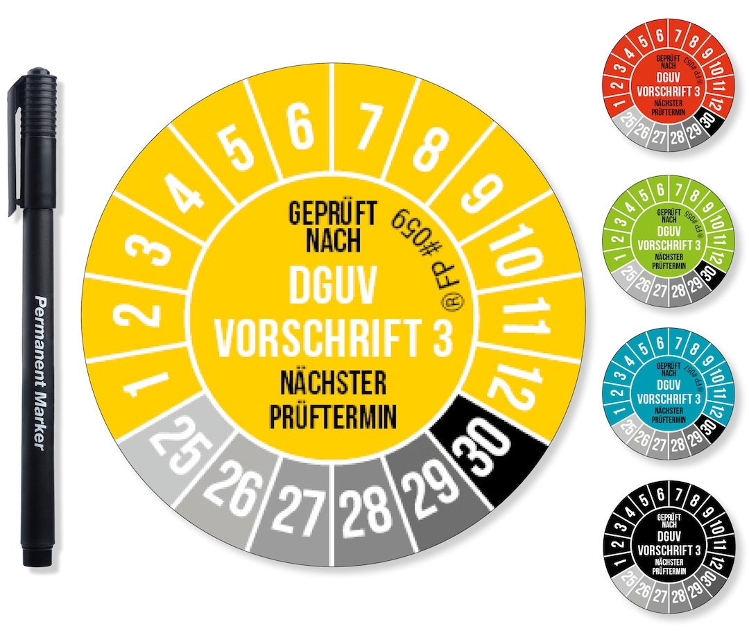Frank Paperman® DGUV V3 Test Stickers Yellow 20-30 Mm Ø Incl. Foil Pen ...