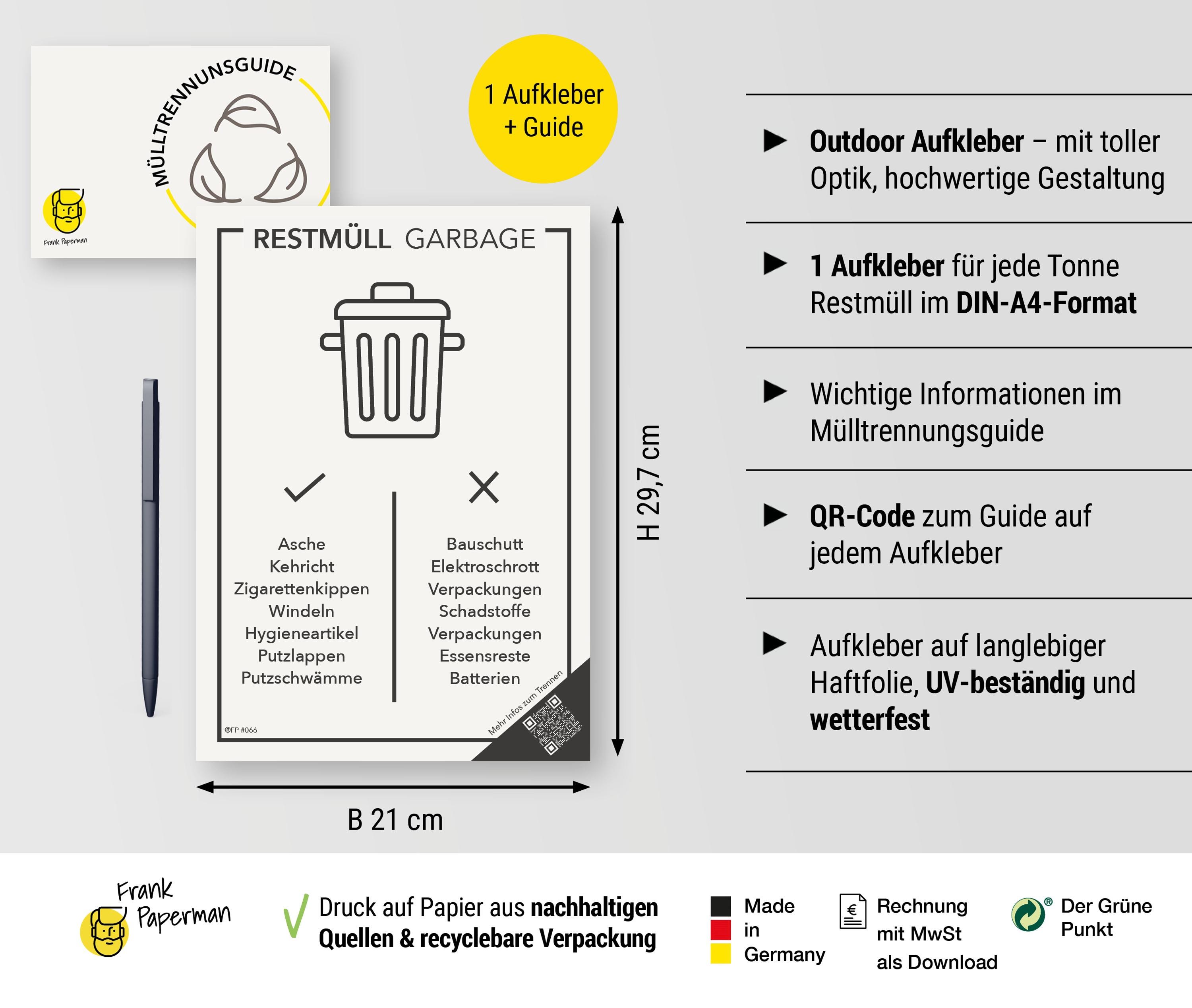 Lot 7 Autocollants Tri Sélectif Ronds - Poubelles Couleurs Avec QR Code Et Guide