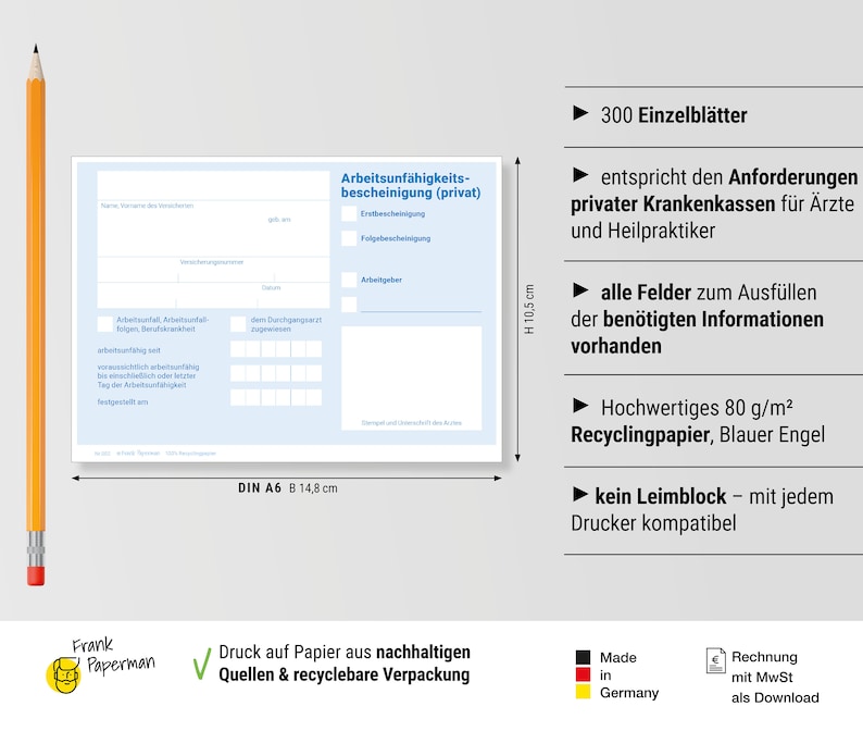Incopacity Form Frank Paperman | Certificate Block Sick Notes | 150 or 300 Sheets ...