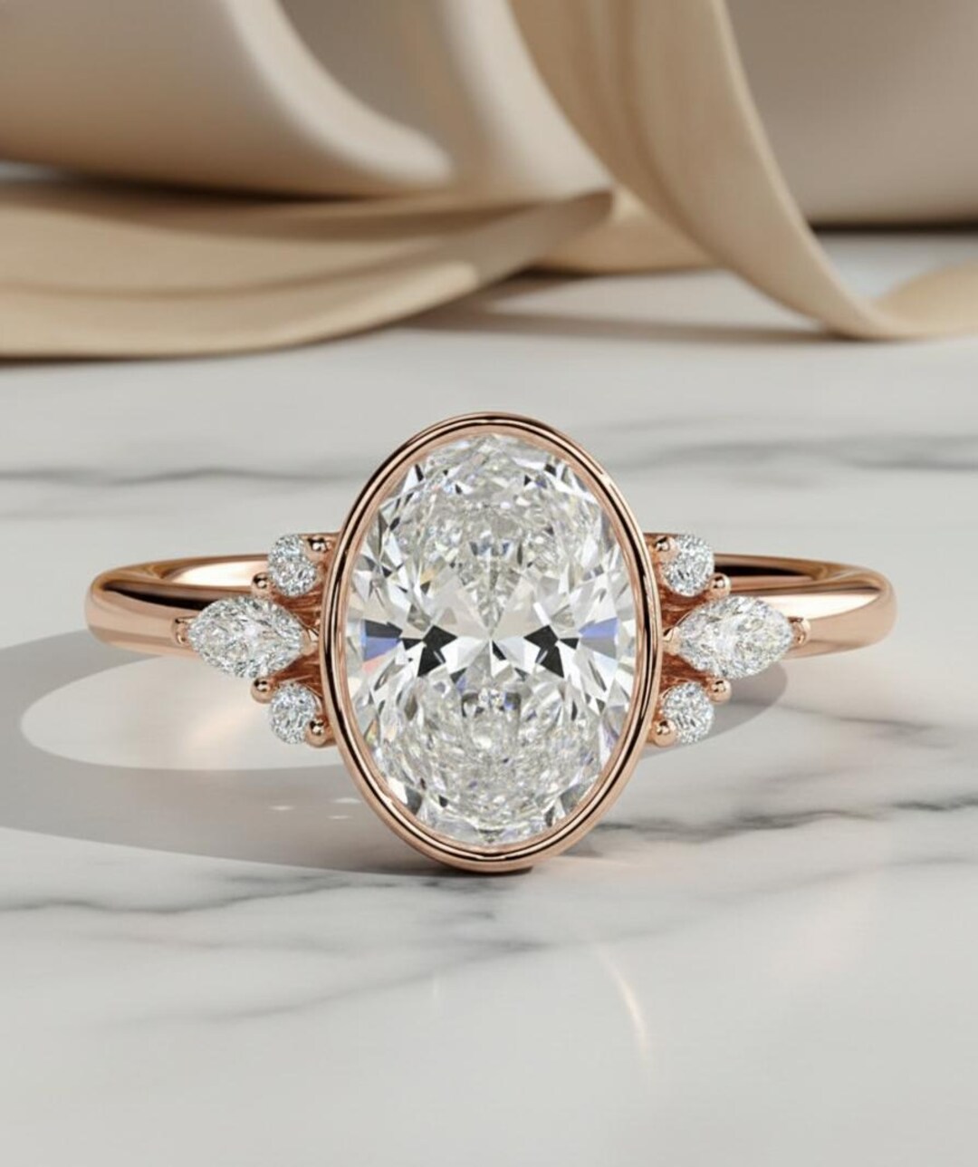 Oval Cut Moissanite Engagement Ring | Bezel Set Gold Ring | Vintage ...