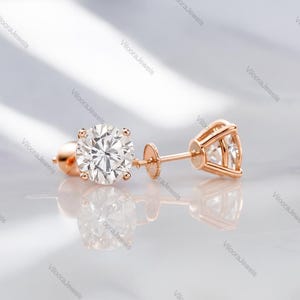 14K Gold Moissanite Stud Earrings | Round Cut Screw Back Earrings | Dainty Solitaire Earrings for Women | Everyday Sparkle Jewelry