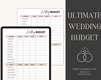 Wedding Budget Planner, Wedding Budget Spreadsheet, Wedding Budget Tracker, Wedding Planning Template