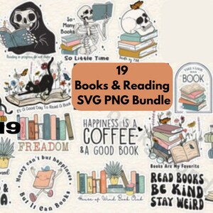 Books & Reading SVG PNG Bundle, Reading svg, Book Lover svg, Book svg, Librarian svg, Book Clipart, Reading Clipart, Instant Download