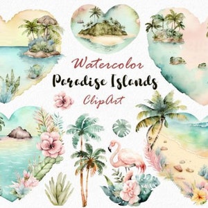 Watercolor Heart Shaped Islands Clipart, Heart Clipart, Instant Download