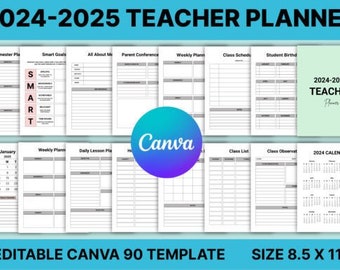 Editable 2024-2025 Teacher Planner, 90 Pages, Back To School, School Planning, Digital Teacher Planner, Teacher Planner Printable, 2024
