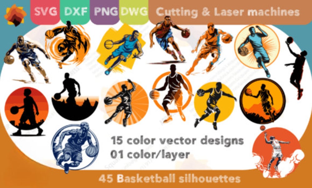 Snorider Design 45 Basketball Vector Silhouettes Svg Png Bundle, Basketball Vector, Basketball Svg, Basketball Mom Svg, Basketball Mom Png, Instant Download