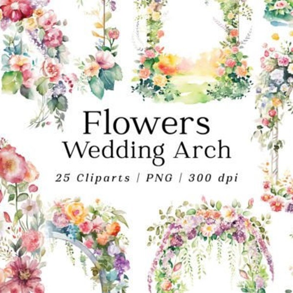 Spring Flowers Wedding Arch Watercolor Clipart, Wedding Arch Flowers, Wedding Arch Decor, Flower Backdrop, PNG Format, Instant download