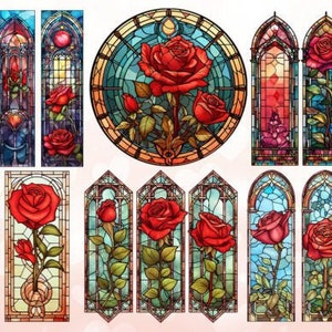 Rose Stained Glass Windows Watercolor Clipart, Rose Watercolor, Flower ...
