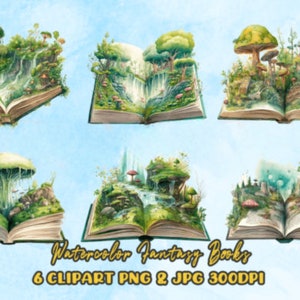 Aquarel Fantasy Books Clipart, PNG, Boeken lezen, Aquarelboeken, Boekliefhebber, Schoolboeken, Instant Download voor commercieel gebruik