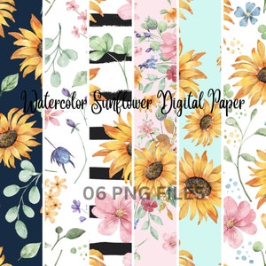 Watercolor Sunflower Digital Paper, Wild Flowers, Floral Texture, Instant Download for Commercial Use