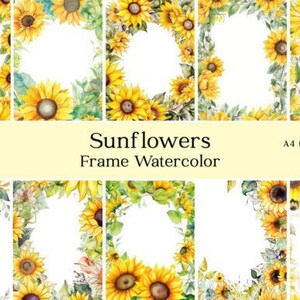 Sonnenblume Blumen Rahmen Karten Aquarell Clipart, Sonnenblume Hochzeit, Aquarell Blumen, Hochzeitseinladung, Instant Download