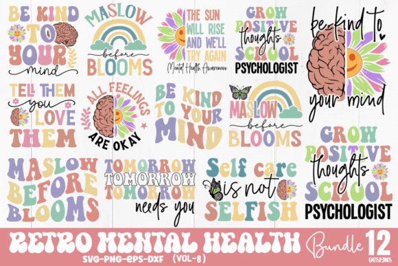 Retro Mental Health SVG Bundle Positive Quote Svg Mental - Etsy