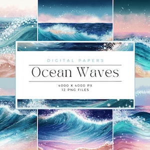 Watercolor Ocean Waves Digital Paper, Printable Watercolor Digital Art, Seamless  Digital Pattern, Instant Download