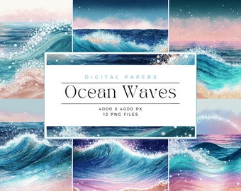 Watercolor Ocean Waves Digital Paper, Printable Watercolor Digital Art, Seamless  Digital Pattern, Instant Download