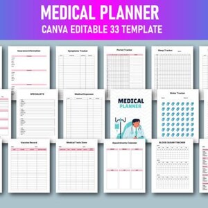 Editable Medical Planner, Medical Planner Printable, Medical Binder, Medication Tracker, Medical History, Blood Pressure, Medication List
