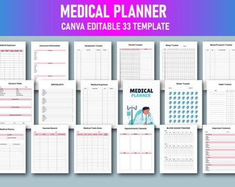 Editable Medical Planner, Medical Planner Printable, Medical Binder, Medication Tracker, Medical History, Blood Pressure, Medication List