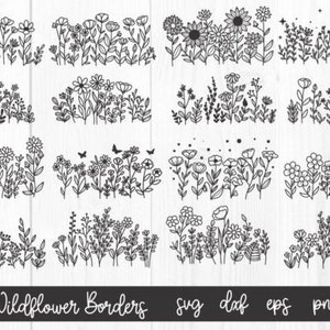 Wildflower Border SVG, pacote SVG de 16 flores silvestres, Wildflower Border SVG, clipart de flores silvestres, WildFlower svg, png, eps, dxf, download instantâneo