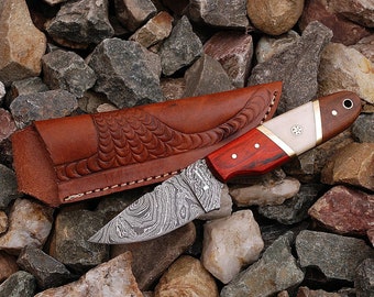 Hand Forged Coloured Skinner Knive + Leather Sheath