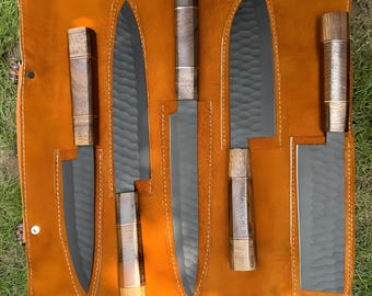 The Master Chef Roll, Elegant 5 Piece Handmade Knife Set