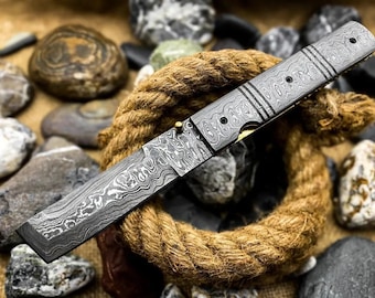 Allover Damascus Steel Folding // Tanto Blade