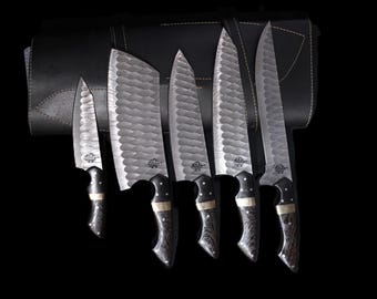 Luxury Chef Knife Set, Gift for Home & Pro Chefs, Wooden Rack And Leather Bag