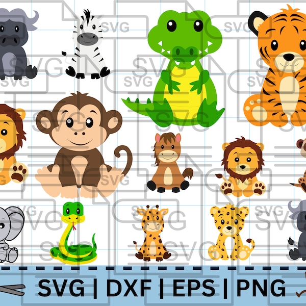 12 Safari Animals SVG Bundle, Zoo Animals Svg, Baby Animals Svg, farm animal svg, cute svg, Digital Download, png, dxf, jpeg, eps