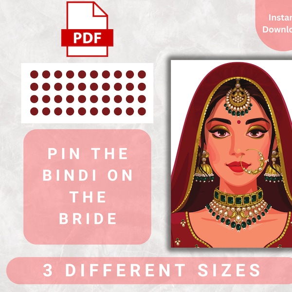 Pin the Bindi/Bhindi on the Bride Poster Indian Wedding Game Bridal Shower, Mehndi Party Indian Pakistani bridal shower game