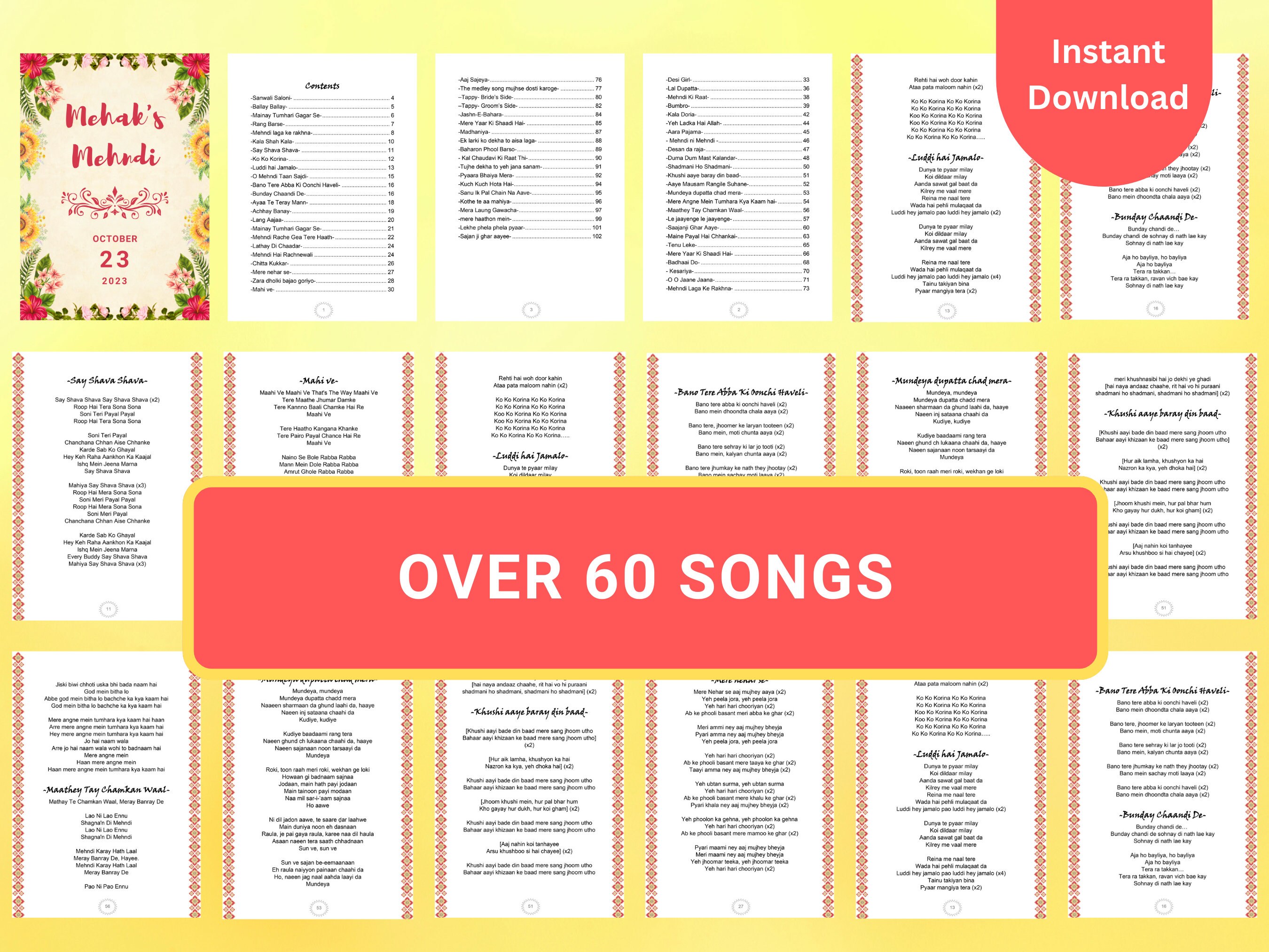 Dholki Songs Lyrics Book Mehndi Song Book Dholki Songs Sangeet Etsy