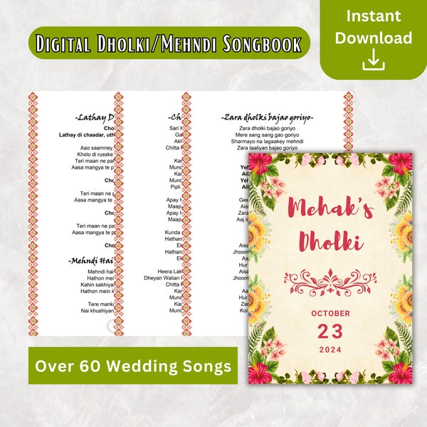 Dholki Songs lyrics book Mehndi Song Book Dholki songs Sangeet songs Dholki Mayoon Bollywood Songs for Asian Indian Pakistani Weddings