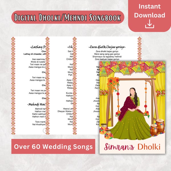 Dholki Song Book Mehndi song book Lyrics Sangeet songs Dholki Mayoon Bollywood Songs for Asian Indian Pakistani Weddings shaadi Henna