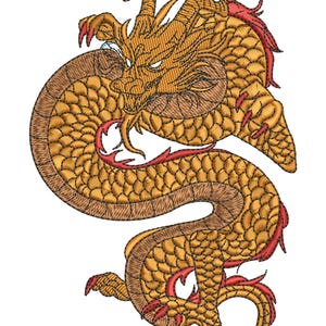 Dragon Embroidery file at 4 sizes, Editable
