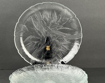 8 Vintage Arcoroc Canterbury Crocus Clear Glass 10 3/4" Dinner Plates-Floral Pressed Glass