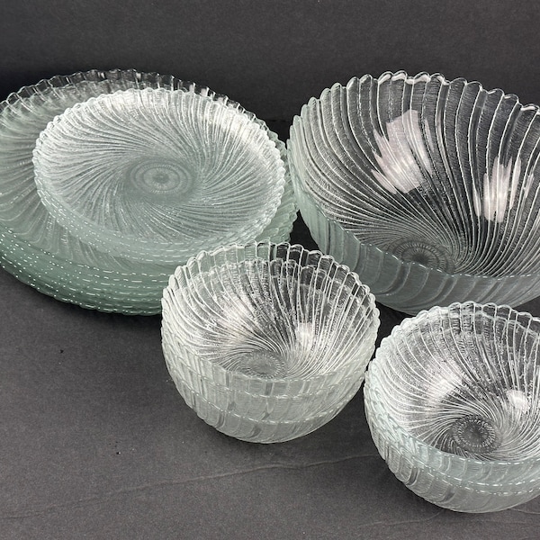 Seabreeze by Arcoroc France Clear Glass Dinner/Salad Plates Bowls-Swirl Scalloped Design All Occasion Dinnerware-Each Size Sold Separately