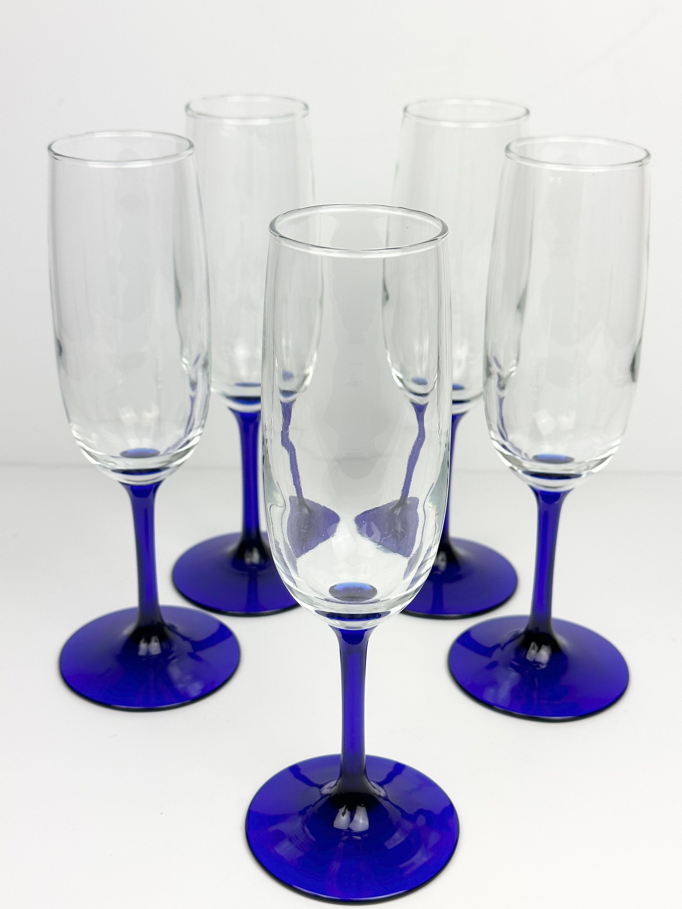 Libbey Cobalt Blue Champagne Flutes, a Set of 6